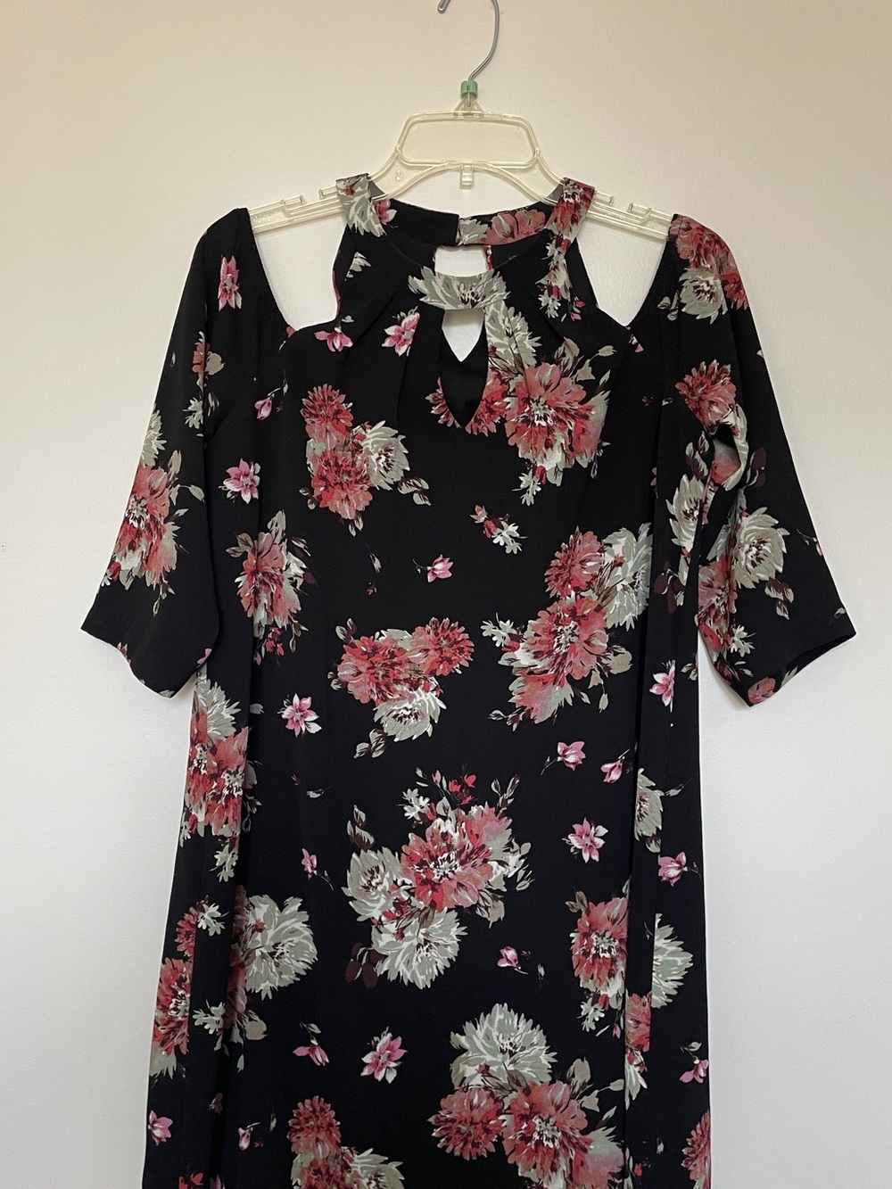 Lily Rose Black Midi Dress with Pink and Cream Floral Print